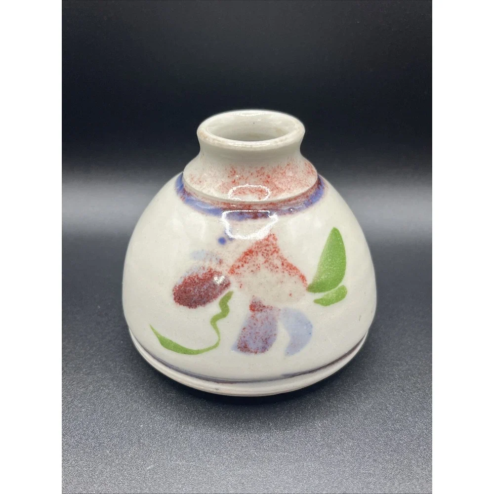 Candlestick Holder Vtg‎ Handmade Painted Art Clay Pottery - Signed by Artist